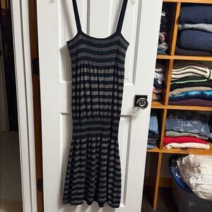 Old Navy Black/ Silver Striped Sweater Dress XL